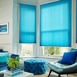 bright blue pleated blinds
